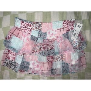Chic Patchwork Mini Skirt - Pink and Blue